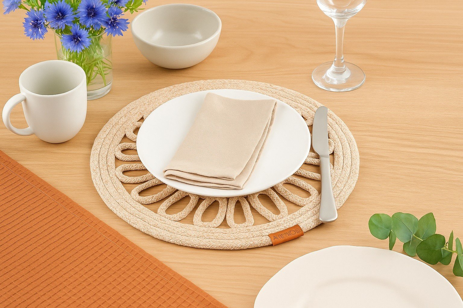 Mata stołowa 35 cm Boho sznurek beżowa