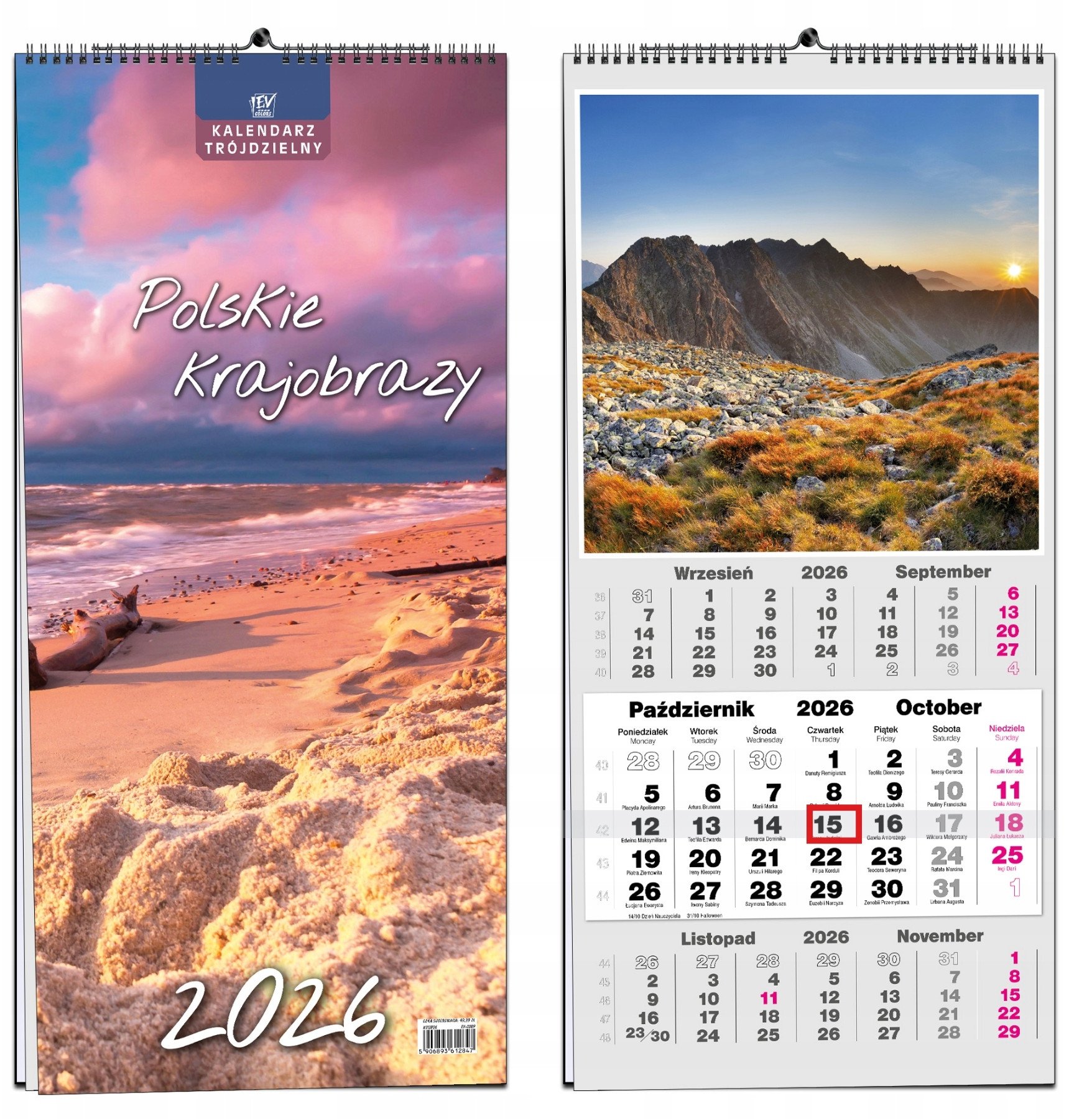 Kalendarz 2026 trójdzielny 13 planszowy Pejzaże