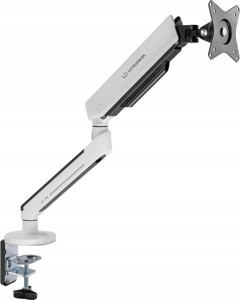 Ultradesk Regulowany uchwyt ULTRADESK OFFSHOOT Single na monitor, 9KG, mocowanie na zacisk, 17"-32", 75x75/100x100, biały