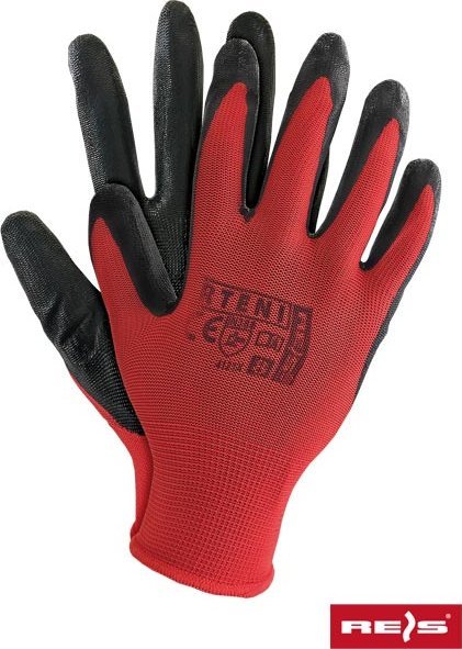 R.E.I.S. RTENI - rękawice ochronne z poliestru, powlekane nitrylem ze ściągaczem - czerwono-czarny 8