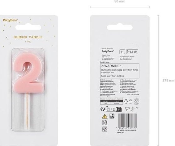 Świeczka 2 jasno różowa 5,5cm