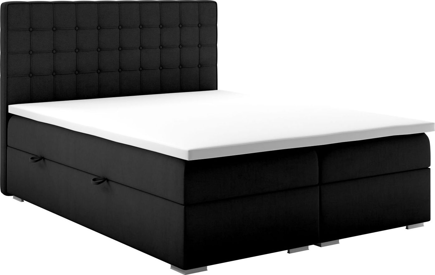 LAVERTO Łóżko kontynentalne REZEN 160x200 czarne velvet z pojemnikiem