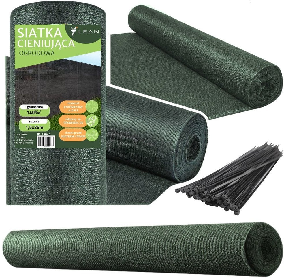 Siatka Cieniująca Na Ogrodzenie Płot Maskująca Zielona 1.5M 25M 140g/m LEAN