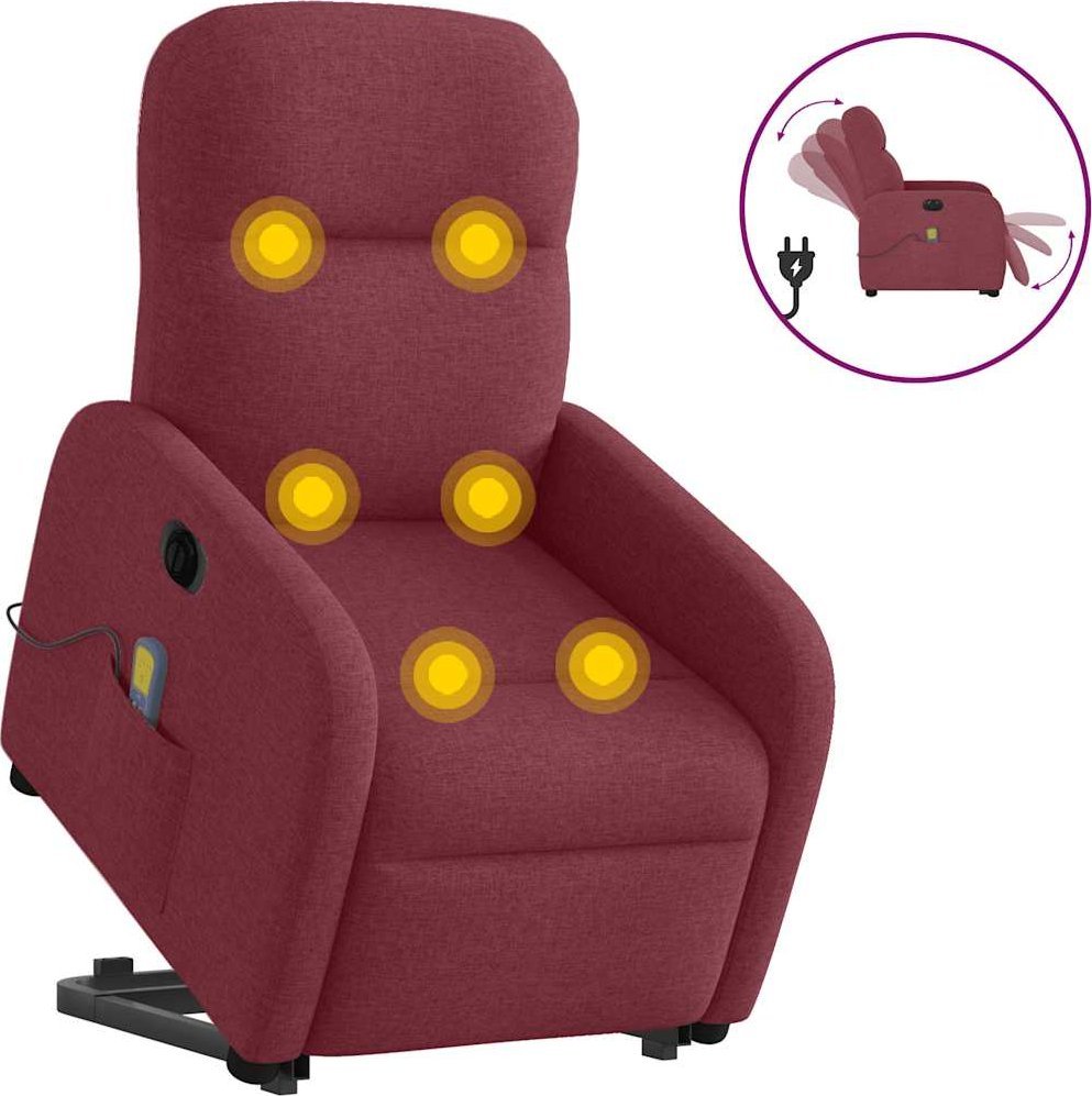vidaXL vidaXL Podnoszony fotel masujący, elektryczny, rozkładany, czerwony