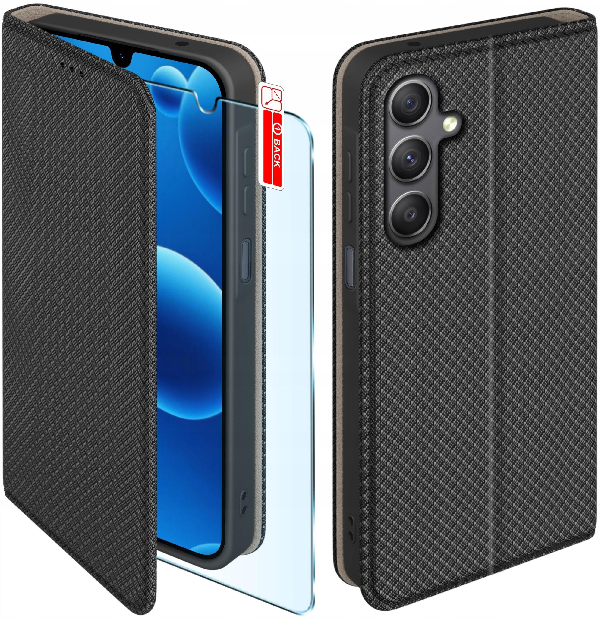 Etui z klapką do Samsung A26 5G Zamykane Czarne Futerał + Szkło 9H