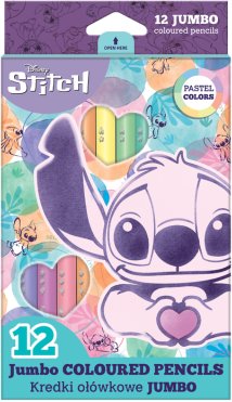 Kredki trójkątne Jumbo 12 kolorów pastelowe Stitch