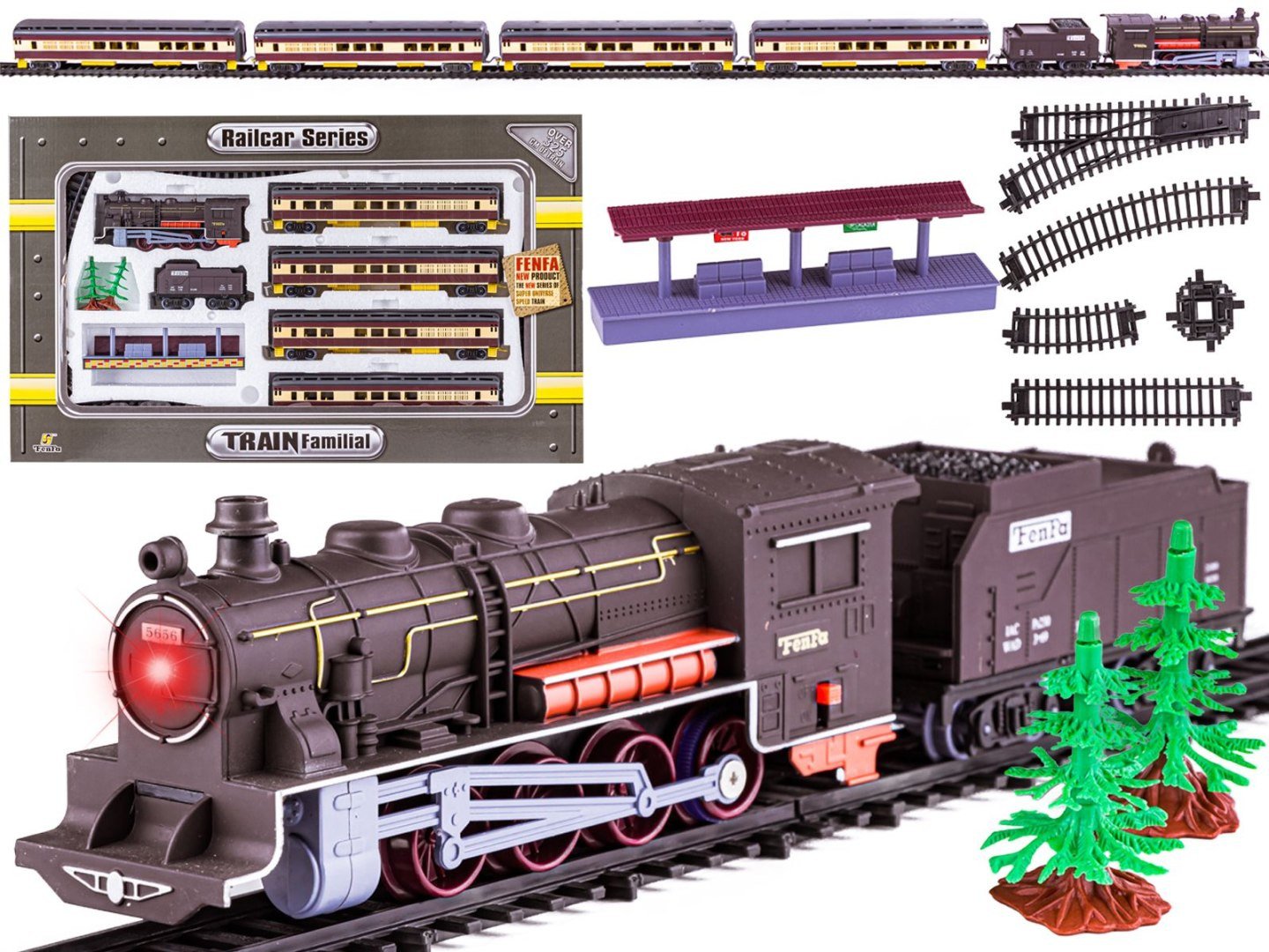 KOLEJKA ELEKTRYCZNA FENFA NA BATERIE 5 WAGONÓW DŁUGI TOR ŚWIATŁO DŹWIĘKI