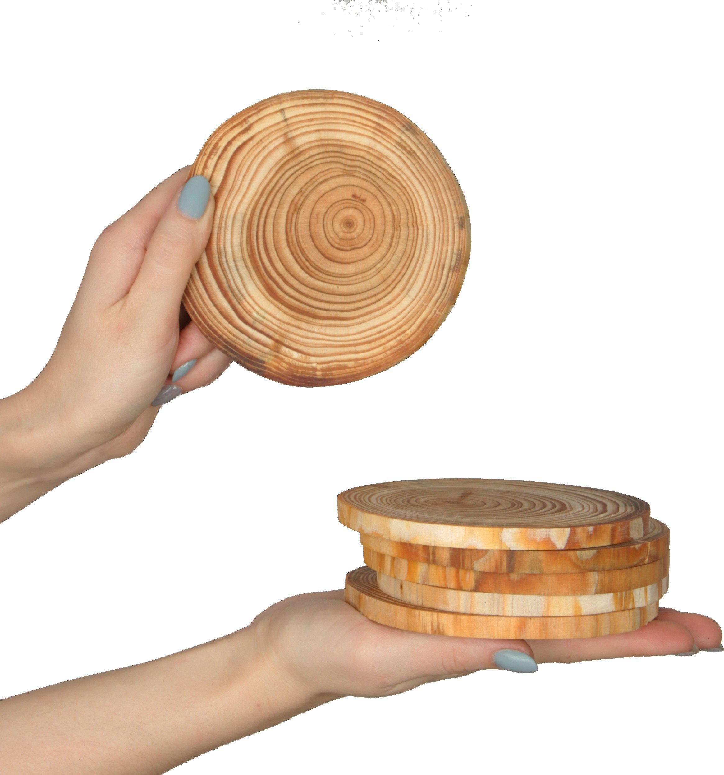 Wamar-Sosenka Zestaw 6 szt Okorowanych Podkładek na Stół śr. 12-15 cm Drewno Modrzewia PDOM_1215X10_DO6