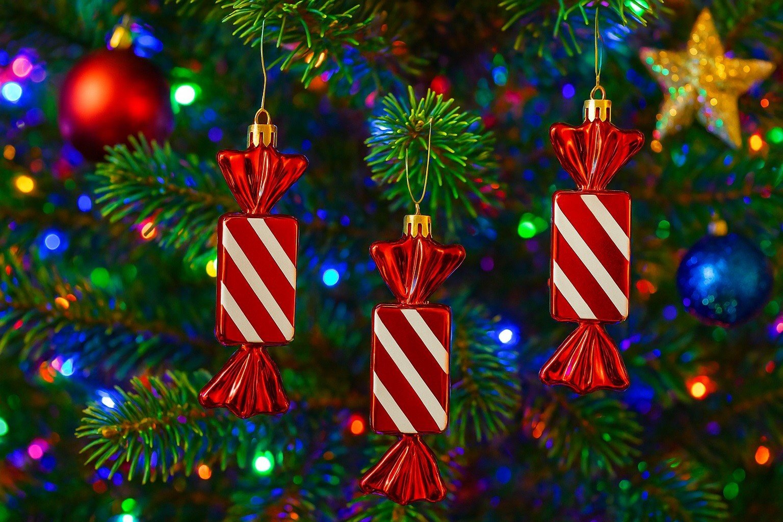 Ewax Komplet 3 bombek plastikowych Czerwono-biały cukierek 8528