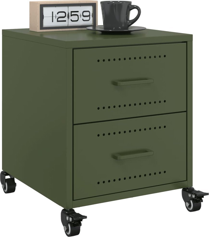 vidaXL Szafki nocne, 2 szt., oliwkowa zieleń, 36x39x43,5 cm, stal