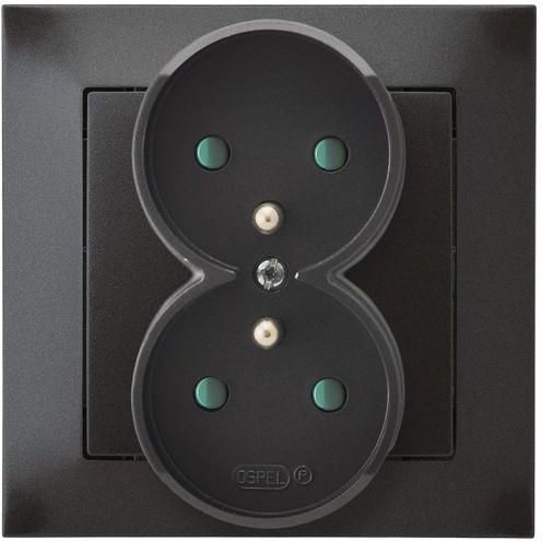 Ospel Gniazdo Impresja podwójne z uziemieniem i przesłonami antracyt (GP-2YZP/50)