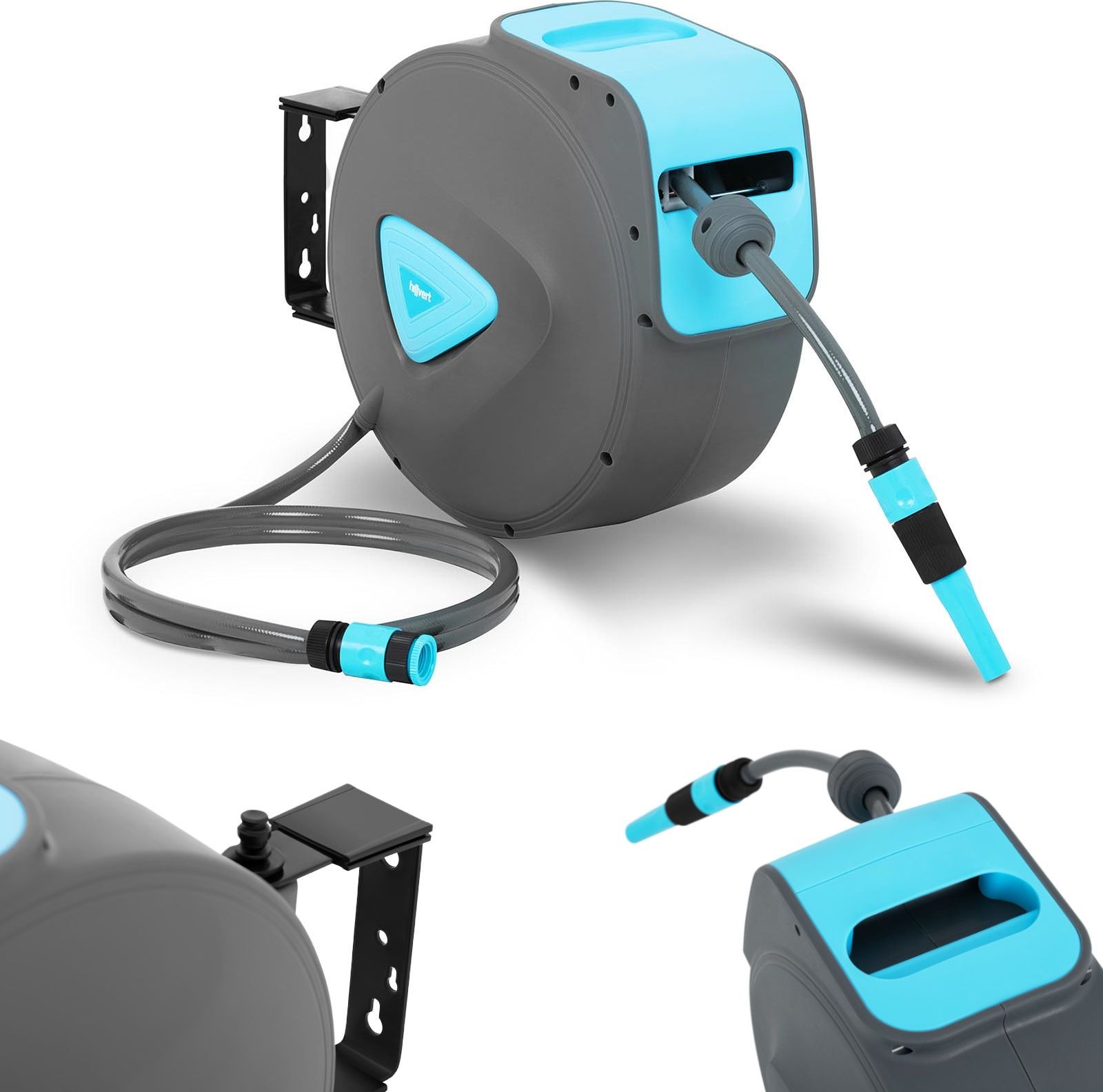 Hillvert Wąż ogrodowy z automatycznym bębnem ściennym 20 m + 2 m 1/2''