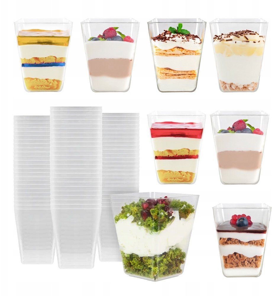 48x PUCHARKI NA DESERY 150 ml kubek pojemnik KWADRATOWY na desery lody