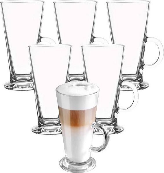 Springos Szklanki do kawy latte, deserów z uchem 280 ml komplet 6 szt. UNIWERSALNY