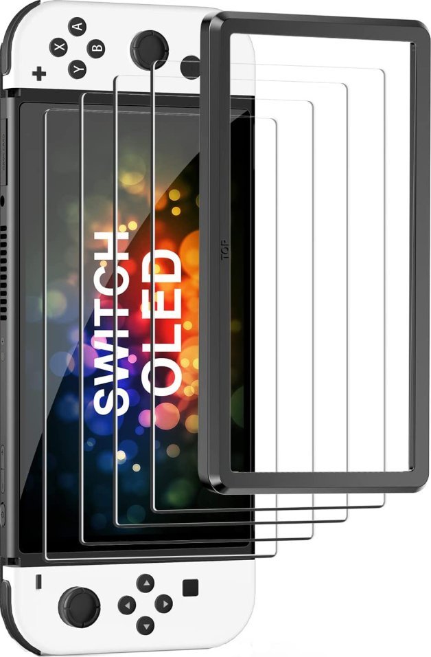 Braders 4x Szkło hartowane Nintendo Switch Oled zestaw + ramka montażowa