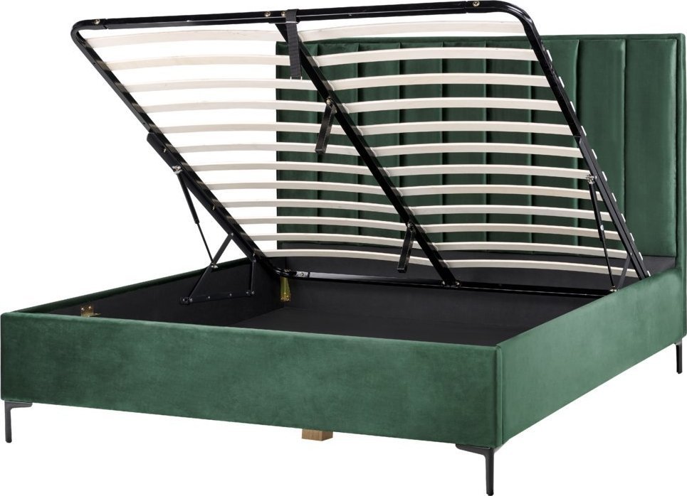 Beliani Łóżko z pojemnikiem welurowe 180 x 200 cm zielone SEZANNE