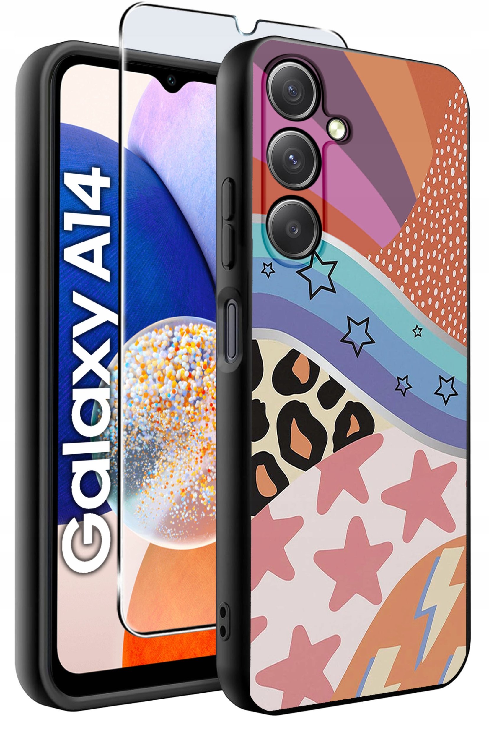 ETUI do Samsung A14 5G WZORY | SILIKONOWE MATT CASE + SZKŁO HARTOWANE 9H