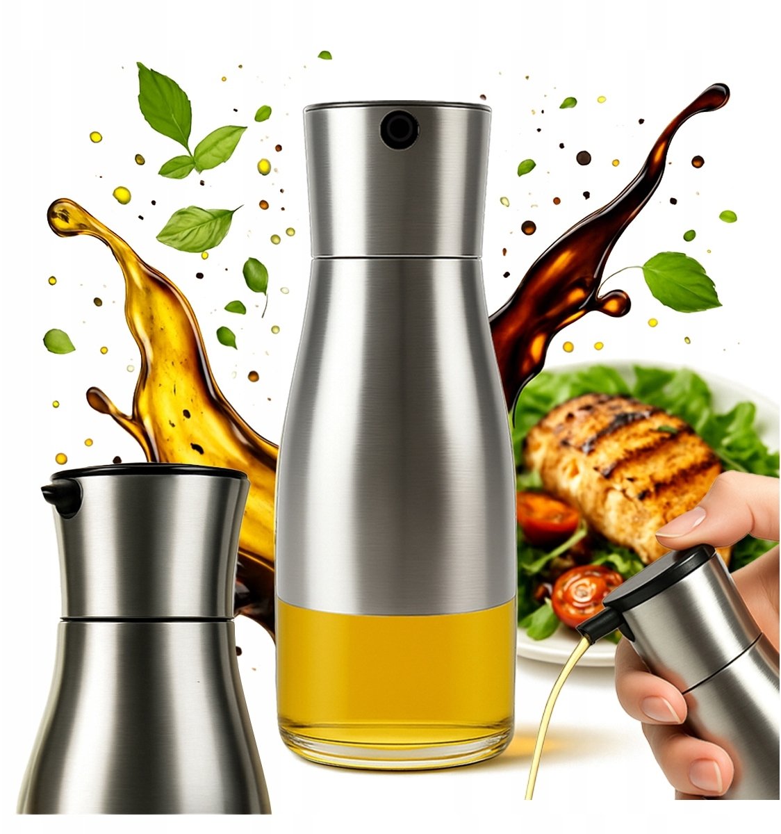 Dozownik do oleju oliwy octu 320 ml butelka szklana z metalowa zakrętką