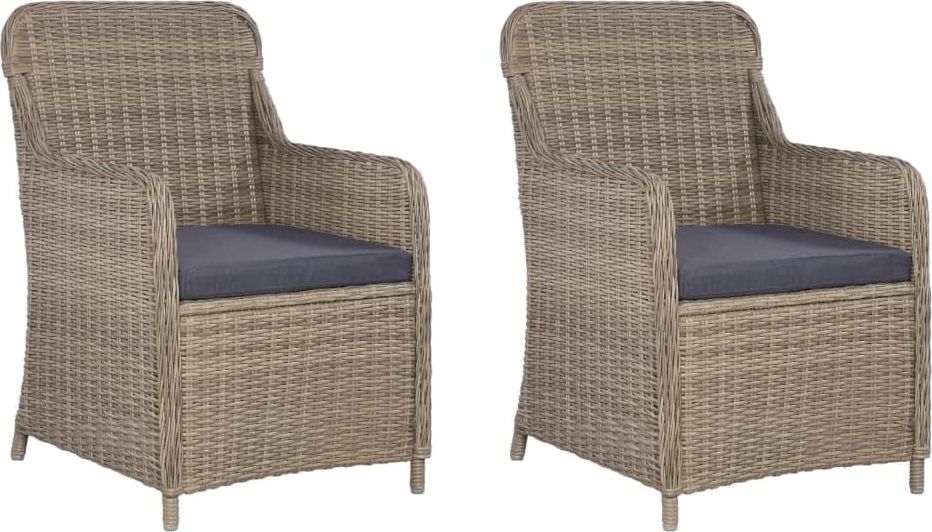 vidaXL krzesła ogrodowe z poduszkami, 2 sztuki, polirattan, brązowe (44147)