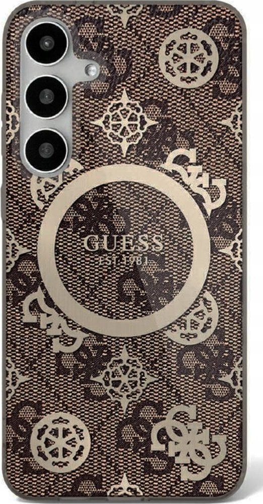 Guess 4G Background Gold Electroplated Peony Pattern MagSafe case for Samsung Galaxy S25 brown