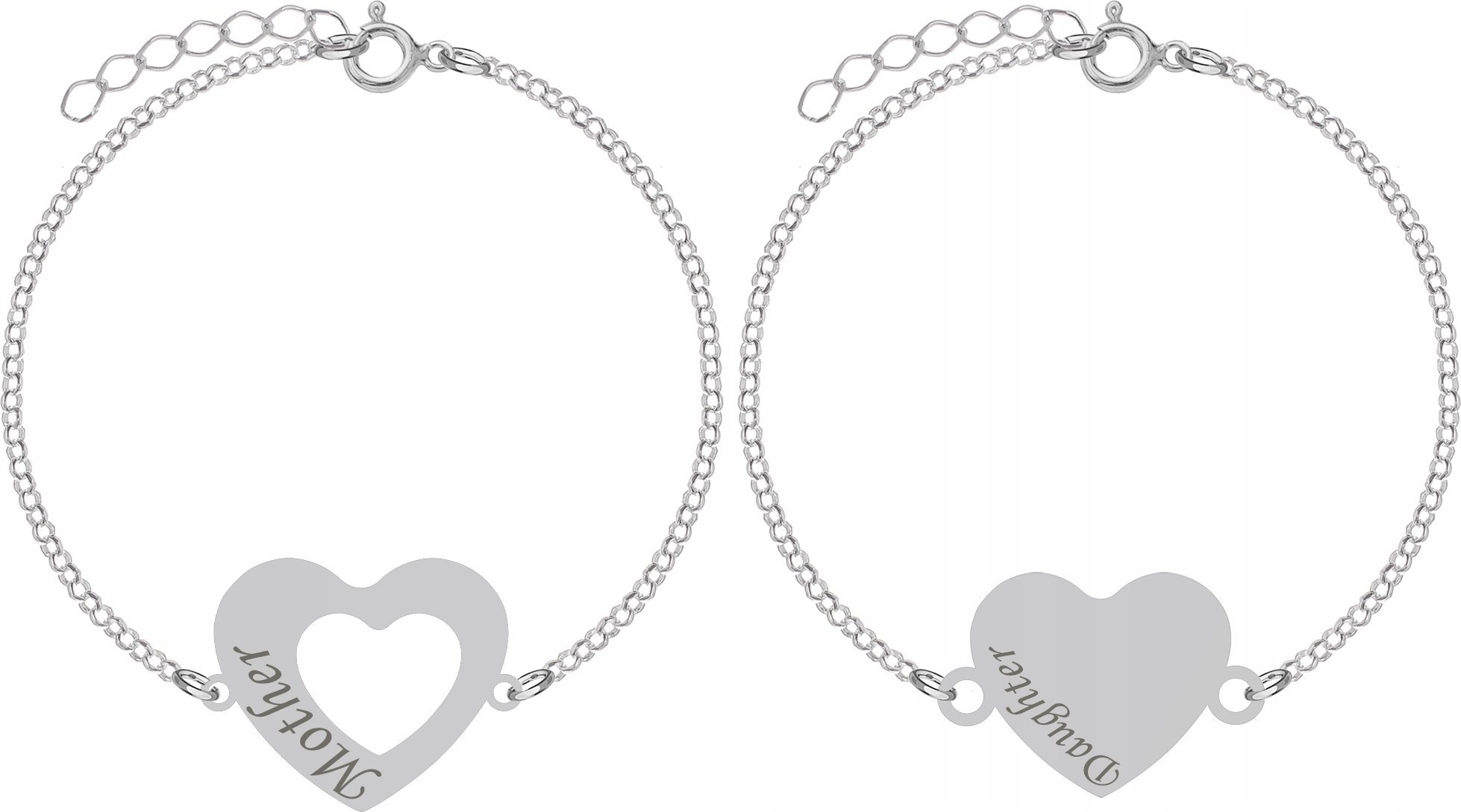 Radziszewska Jewellery Bransoletka Srebrna dla Mamy i Córki Serce Srebro 925 Grawer Łańcuszek