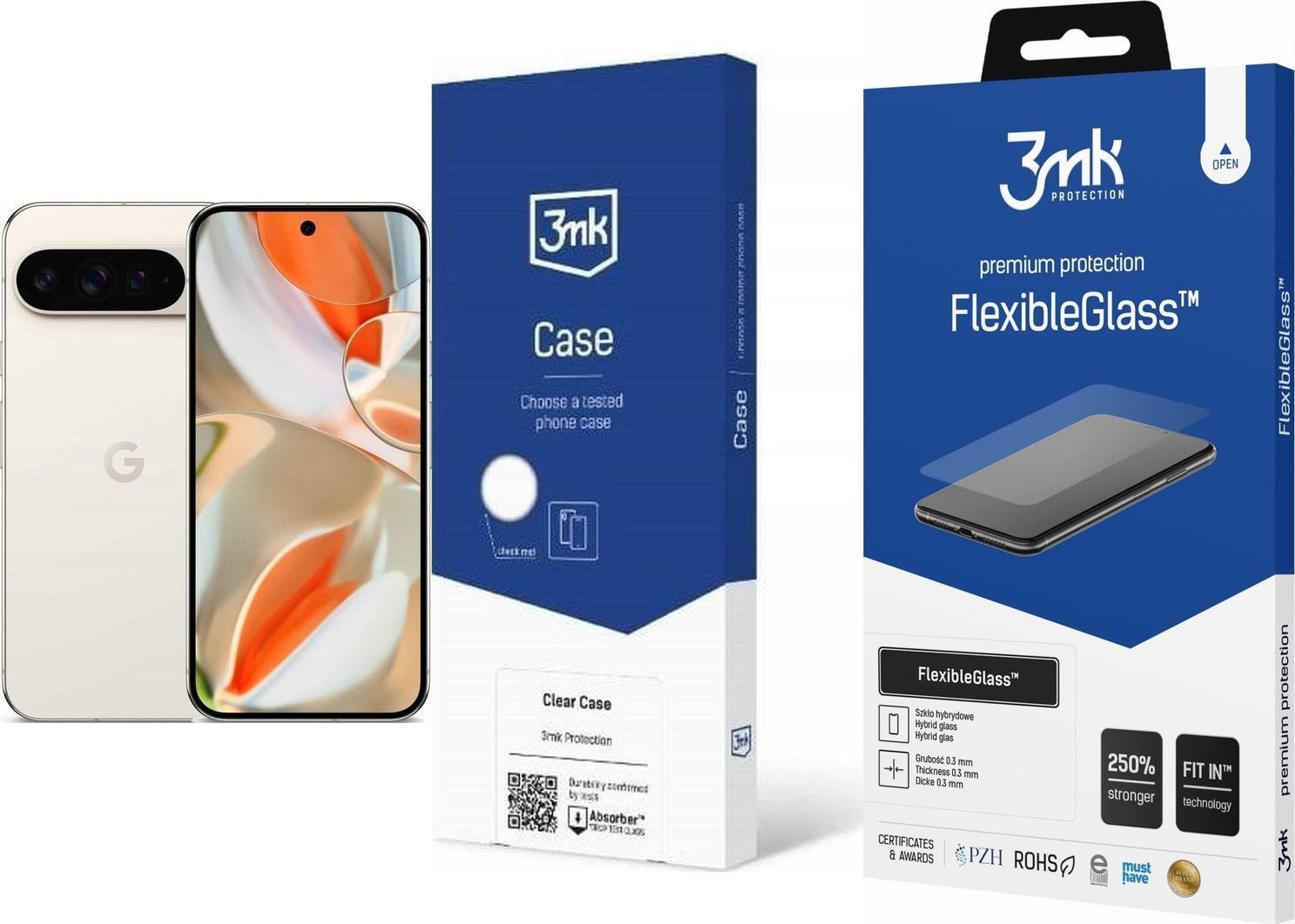 Smartfon Pixel 9 Pro XL 5G 16/256GB Porcelanowy (GA05984-GB) + FlexibleGlass + Etui Clear Case