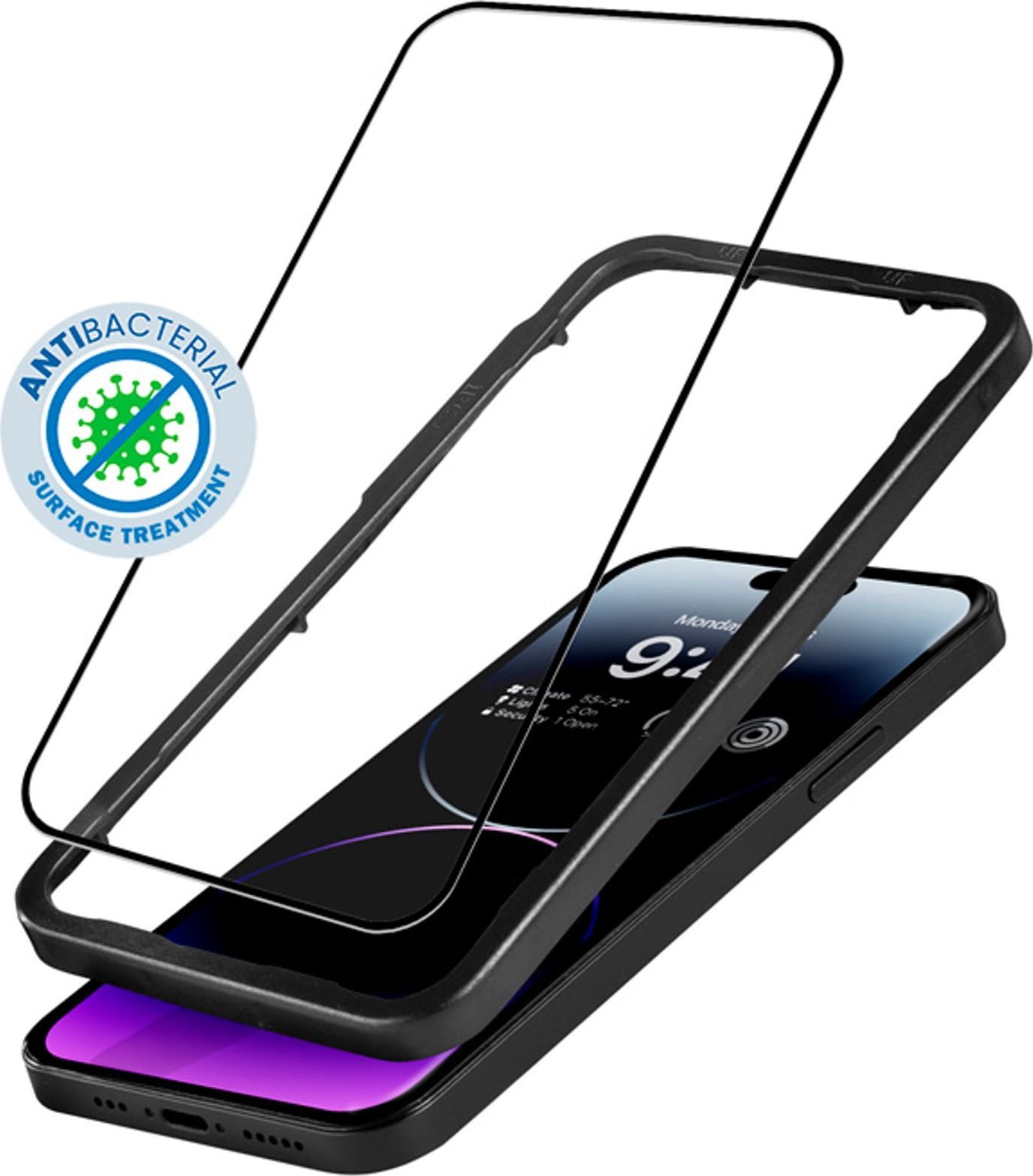 Crong Crong Anti-Bacterial 3D Armour Glass - Szkło hartowane 9H na cały ekran iPhone 14 Pro Max + ramka instalacyjna