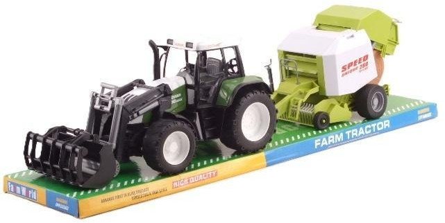 Traktor z łyżką i balownicą