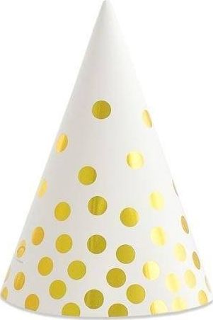 GoDan Czapeczki papierowe białe w złote groszki - 6 szt. uniwersalny