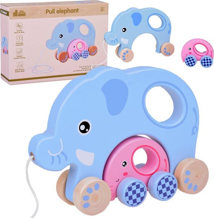 Urocze Słoniki 2w1 Słonik drewniany do ciągnięcia rodzinka ZA5377