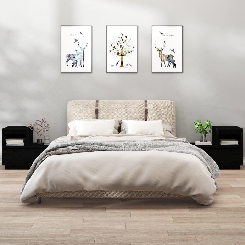 vidaXL vidaXL Szafki nocne, 2 szt., czarne, 60x34x51 cm, lite drewno sosnowe