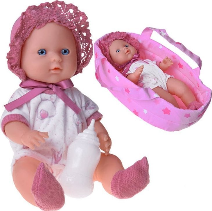 Jokomisiada Lalka bobas w nosidełku laleczka pije i siusia + butelka ZA5155