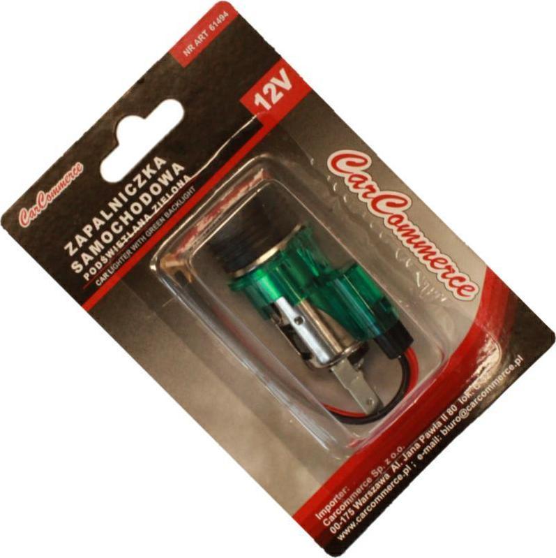 Carcommerce Zapalniczka Samochodowa Uniwersalna Zielona Gniazdo Fiat 12V
