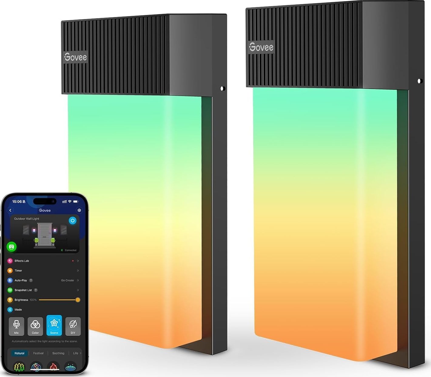 Kinkiet Govee Govee Zewnętrzny kinkiet RGBIC wodoodporny efekty świetlne z 45 trybami