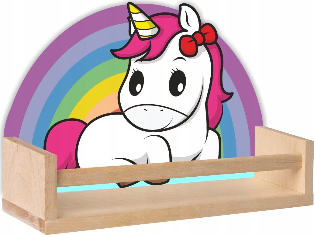 Półka drewniana kucyk jednorożec tęcza chmurka