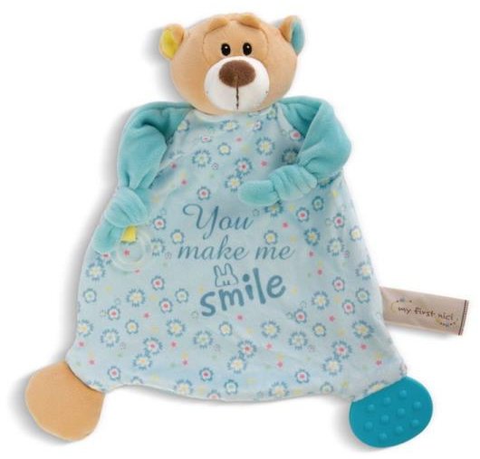 NICI 48895 Kocyk 25x25cm Miś z gryzakiem i przystawką do smoczka