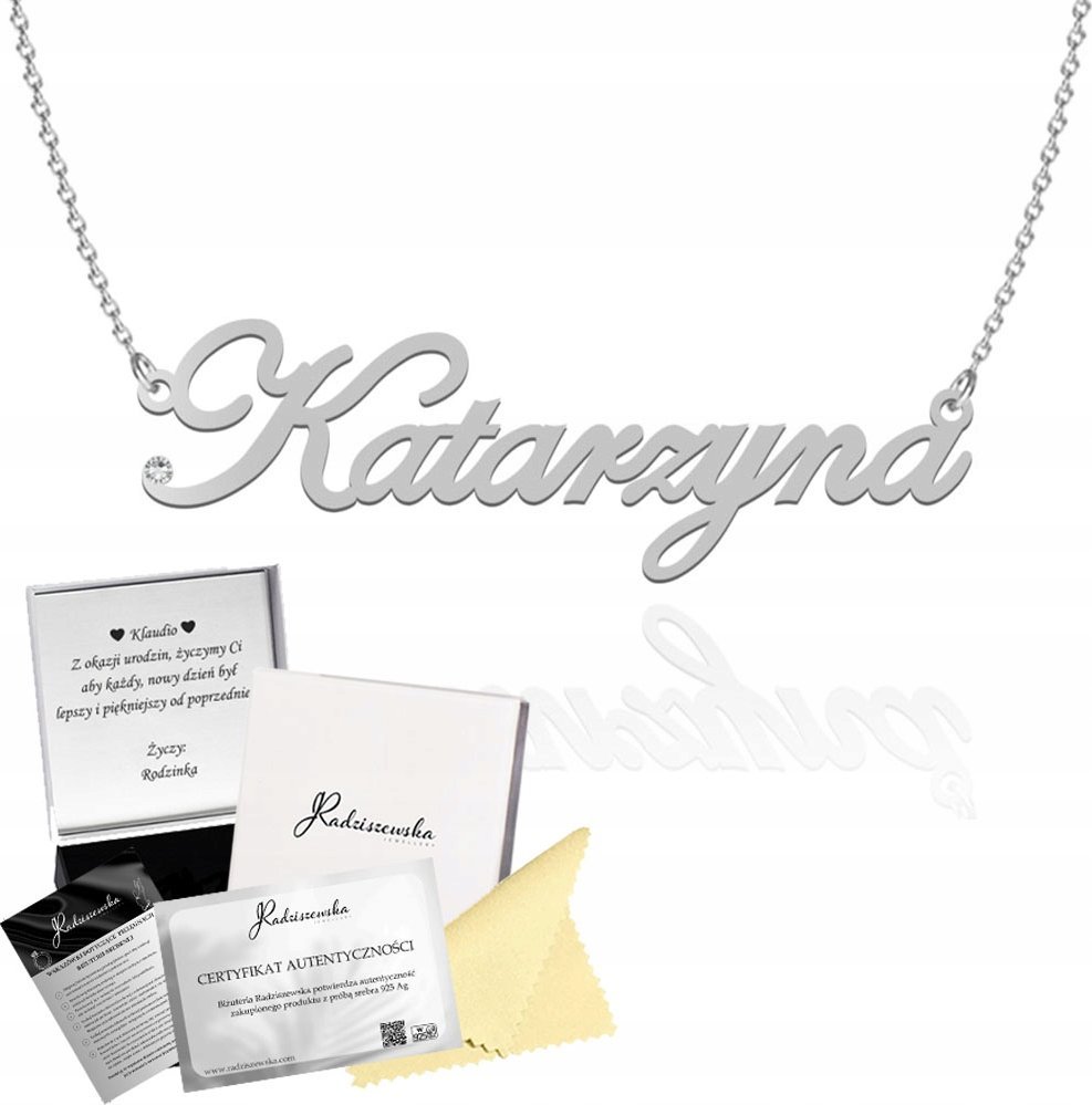 Radziszewska Jewellery Naszyjnik z imieniem Katarzyna SREBRO 925 Prezent Kobieta DEDYKACJA GRATIS