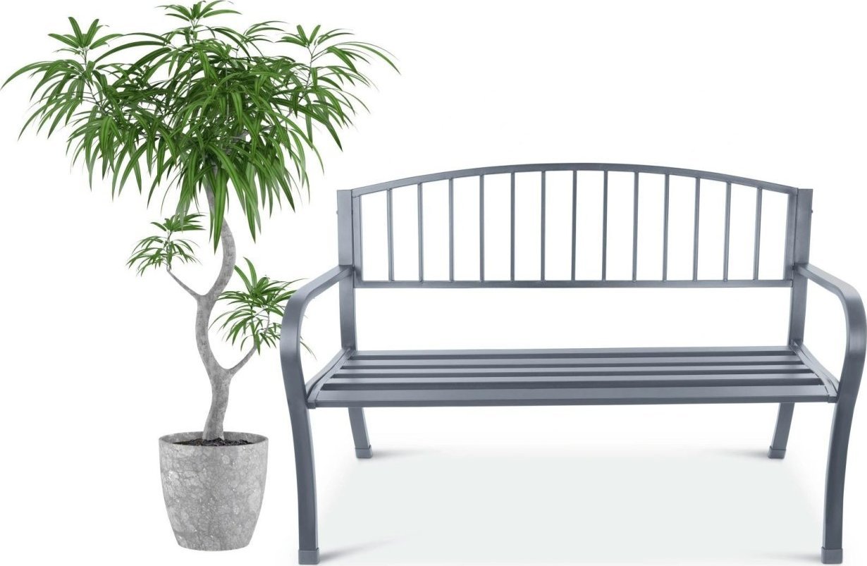 Ławka ogrodowa z oparciem parkowa na taras balkon metalowa konstrukcja grafitowa