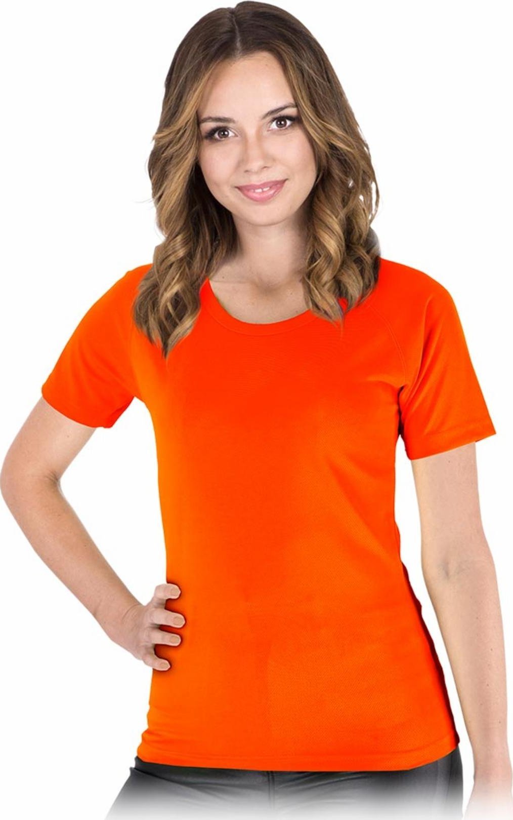R.E.I.S. TS-EVORA - T-shirt damski z siateczki doskonała wentylacja idalny dla sportowców dzianina 100% poliester 130-135 g/m2 okrągły - pomarańczowy