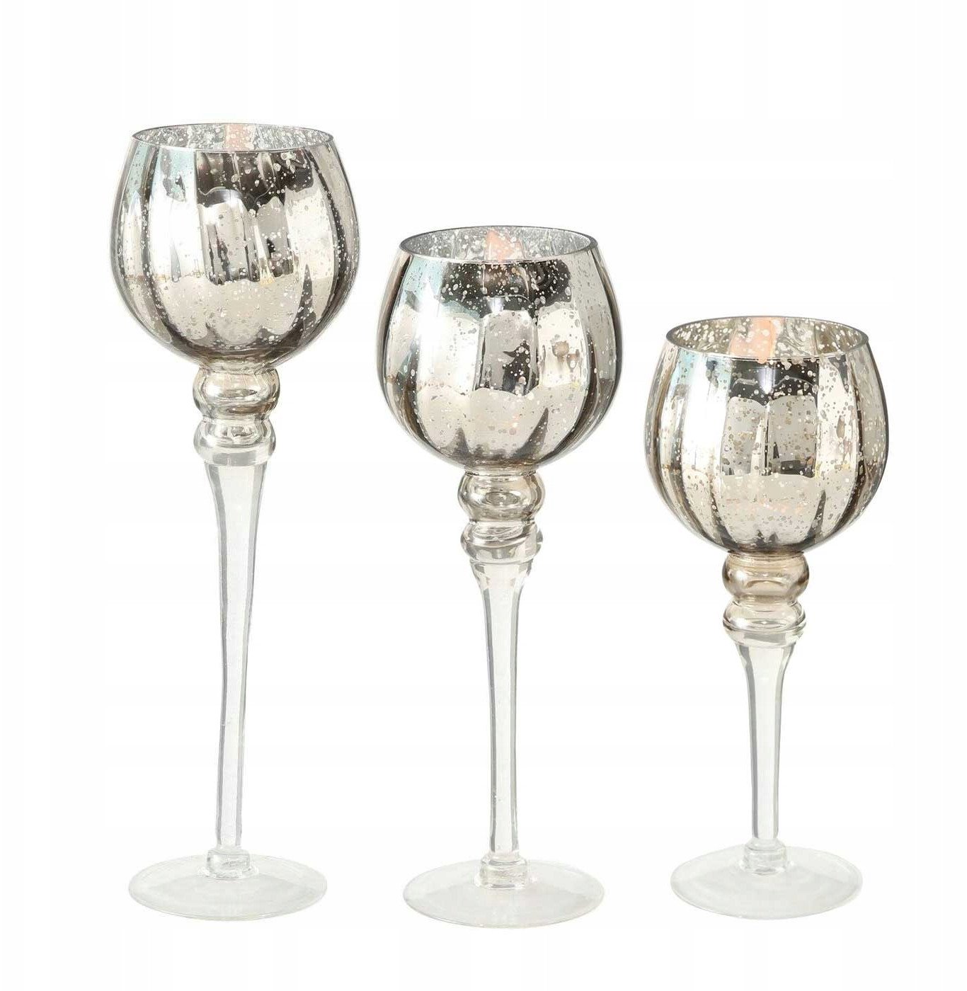 Szklane świeczniki, wysokie kielichy, w szampańskim kolorze, 3 sztuki