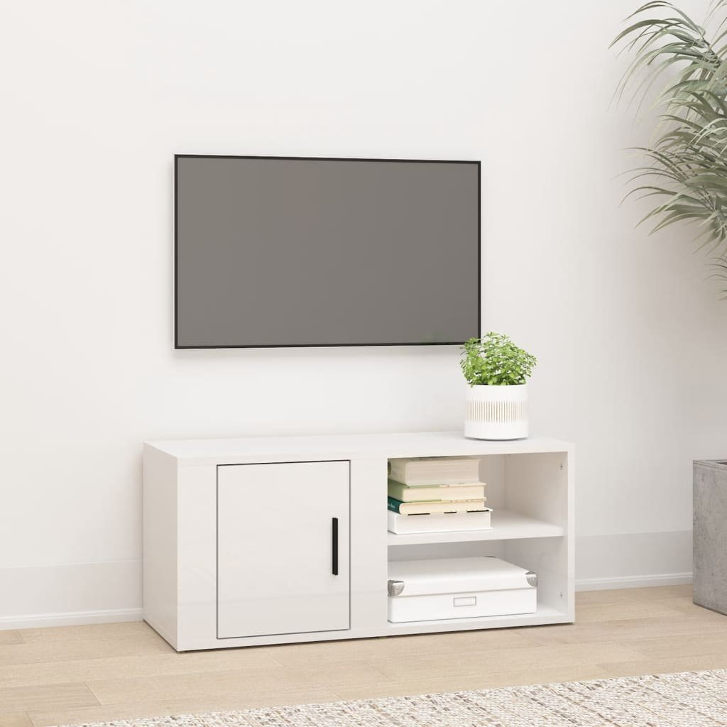vidaXL Szafka pod TV, wysoki połysk, biała, 80x31,5x36 cm