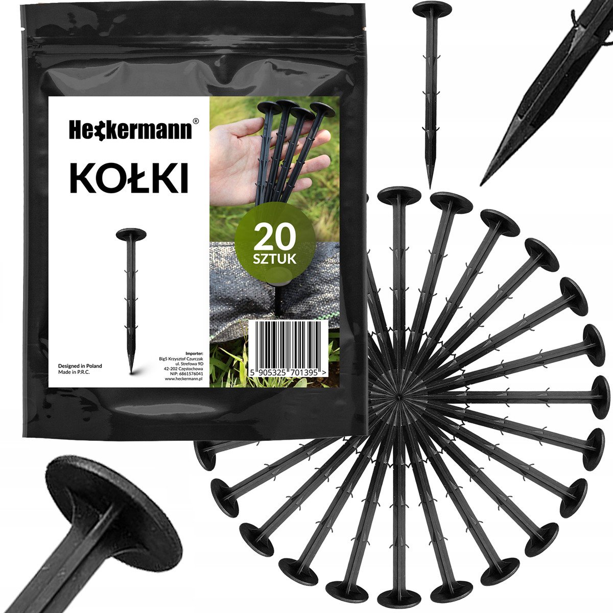Kołki szpilki do agrotkaniny 16cm Czarne Heckermann - paczka 20 szt