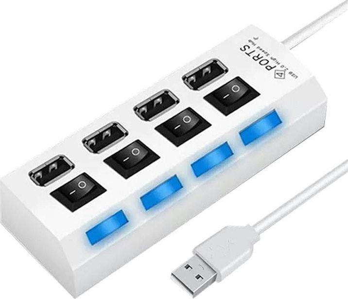 HUB USB Aptel AKTYWNY HUB USB 2.0 z Włącznikami 4 Porty biały AK228C