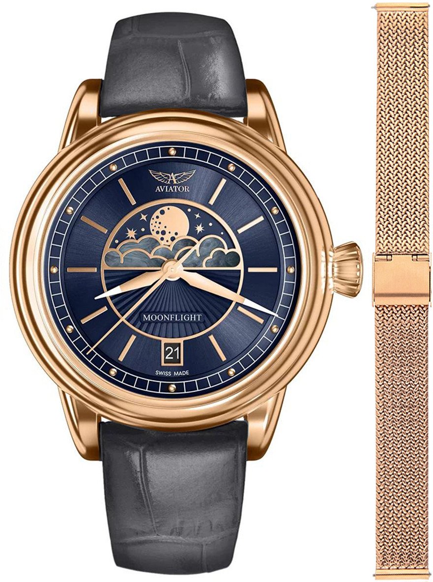 Zegarek damski Aviator V.1.33.2.256.4GM-SET różowe złoto