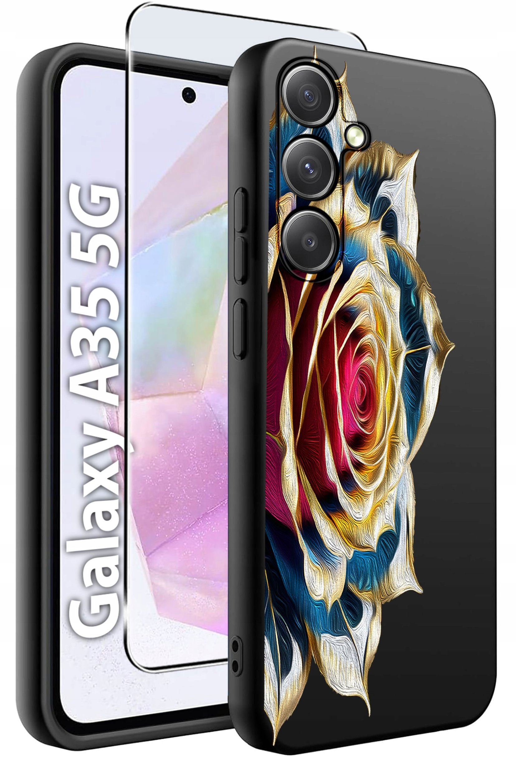 ETUI do Samsung A35 5G WZORY | SILIKONOWE MATT CASE + SZKŁO HARTOWANE 9H