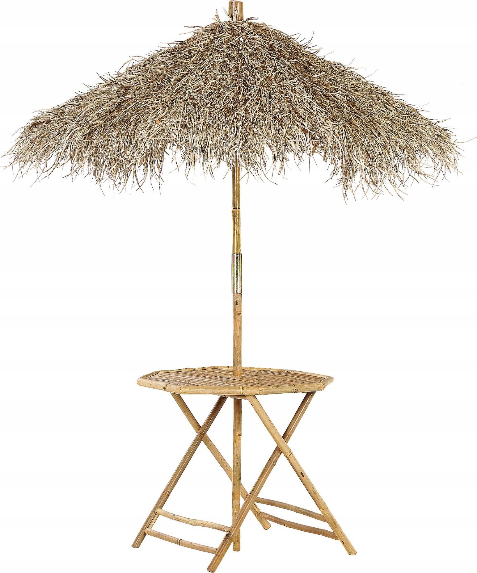 Beliani Stolik ogrodowy bambusowy z parasolem MOLISE