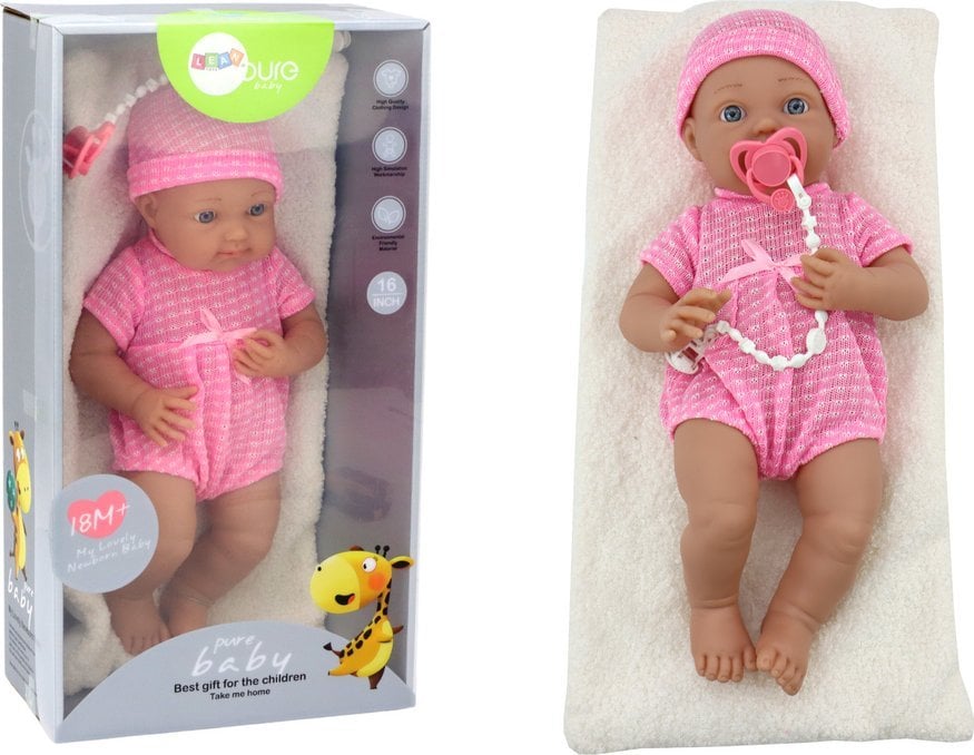 LeanToys Lalka Bobas w Różowym Ubranku Czapeczka Smoczek Kołderka