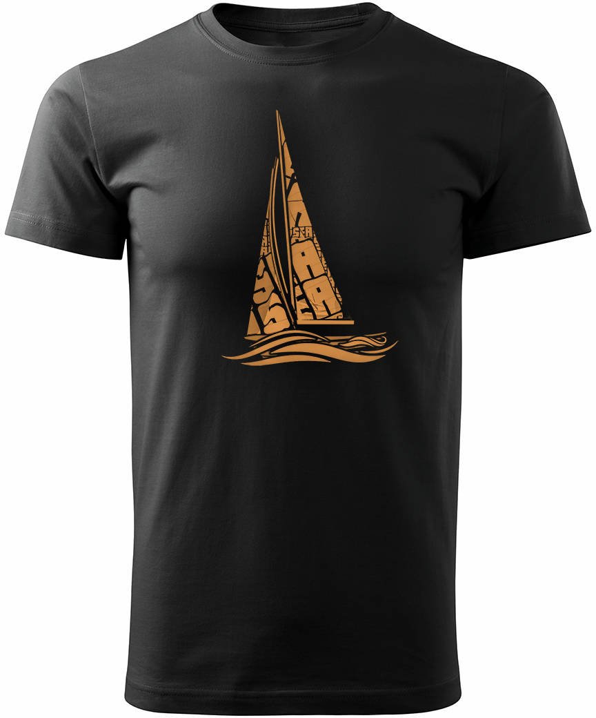 Koszulka żeglarska dla żeglarza z jachtem żaglówką męska czarna REGULAR S