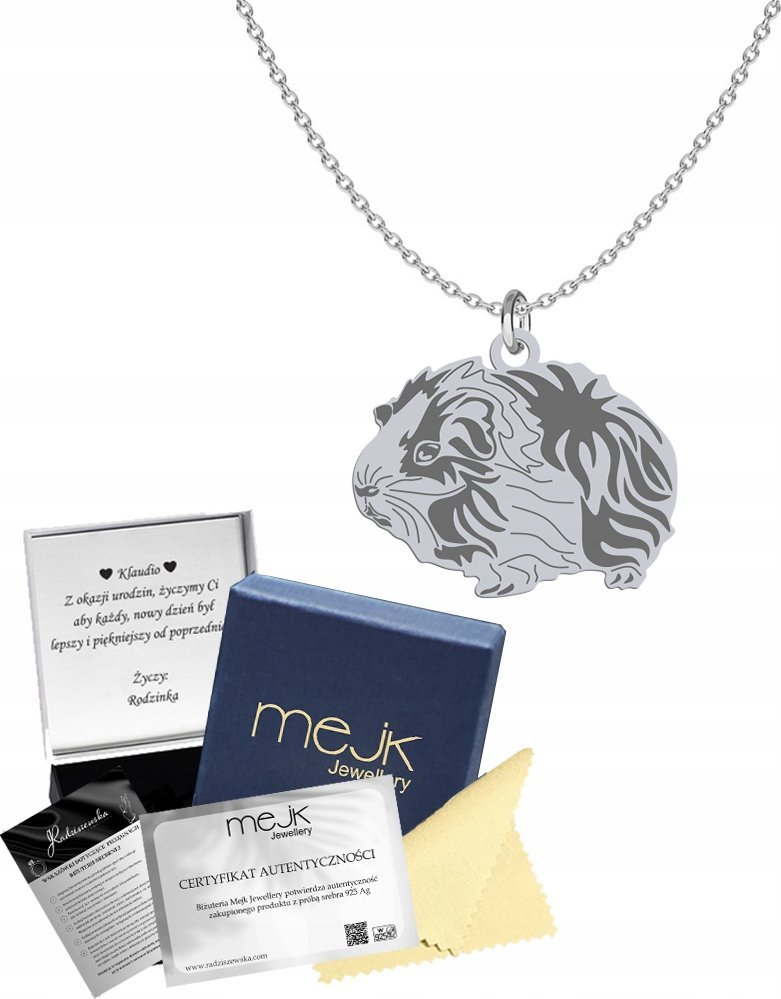 Radziszewska Jewellery Naszyjnik Srebrny Świnka Morska Łańcuszek 925 Prezent GRAWER DEDYKACJA