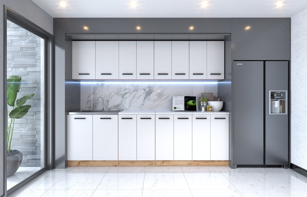 Kuchnia Z Blatem Vero 2.6m Nowoczesna Modułowa Duża Wotan Biała Szara Mat